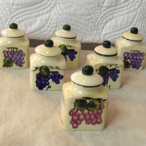 VTG Baum Bros, Grape Writing spice Jars; Small jars, Grapes, Old World Style, - Picture 1 of 9
